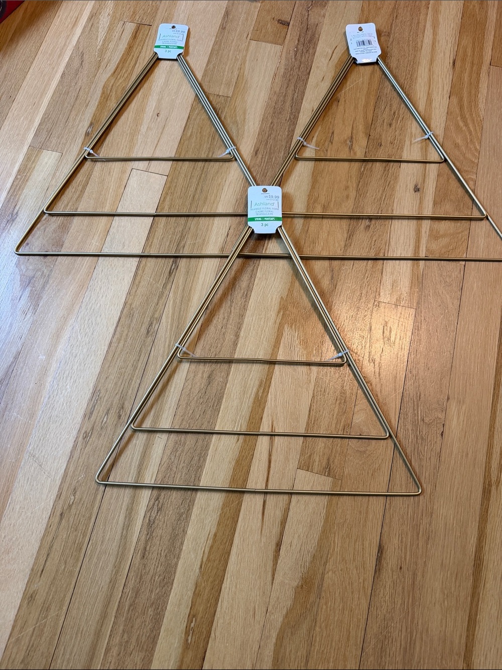 NWT Set of 3 - Gold Wire Triangle Floral Forms - total of 9pcs